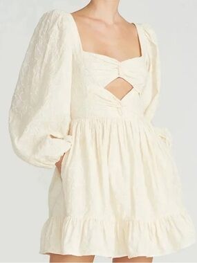 New AMUR Ivory Puff-Sleeve Cutout Mini Dress